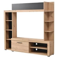 Doğal Meşe Renkli Anthrazitgri Detaylı 173x158x33 cm Vitrinli TV Ünitesi – 81835