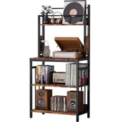 Dört Raflı Şarj İstasyonlu Retro Brown Plak Dolabı 148x69x36 cm – 81568