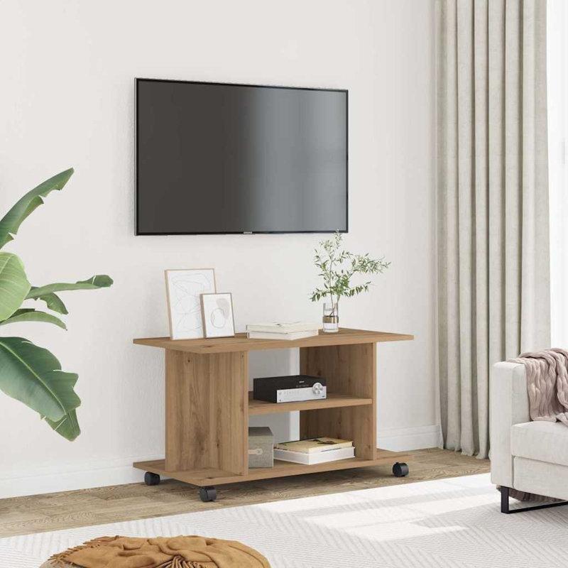 Endüstriyel Ahşap Tekerlekli TV Standı 80x40x45 cm Meşe Rengi – 81361 Endüstriyel Ahşap Tekerlekli TV Standı 80x40x45 cm Meşe Rengi – 81361