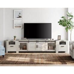 Endüstriyel Tasarımlı Kaydırmalı Kapılı TV Ünitesi 178 cm Beyaz Ahşap – 80023