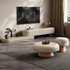 Fransız Tarzı TV Ünitesi ve Orta Sehpa Takımı Açık Ahşap 120cm – 79795