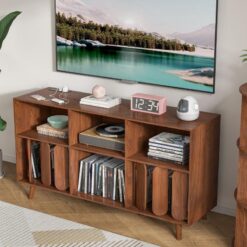 Geniş Kapasiteli Ceviz Renkli Plak Dolabı 140x75x40 cm Güç Çıkışlı – 81751