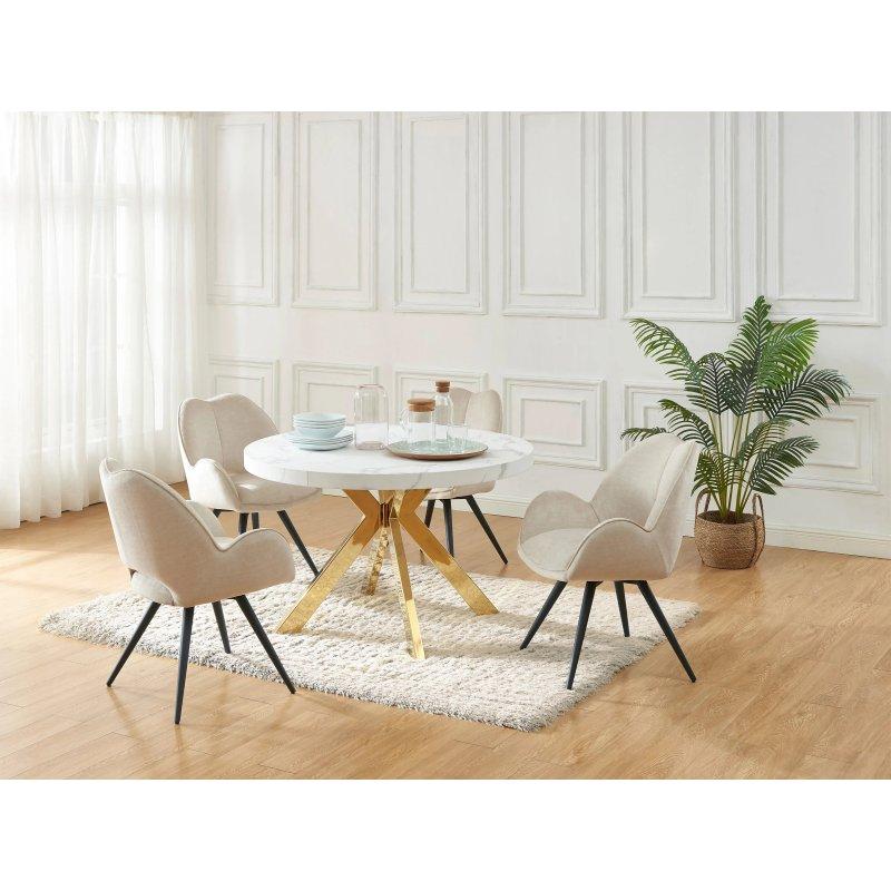 Gold Detaylı Beyaz Mermer Etkili Açılır Yuvarlak Yemek Masası 220 cm – 83059 Gold Detaylı Beyaz Mermer Etkili Açılır Yuvarlak Yemek Masası 220 cm – 83059