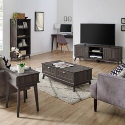 Gri Endüstriyel Ahşap TV Ünitesi ve Orta Sehpa Takımı 120×40 cm – 79654