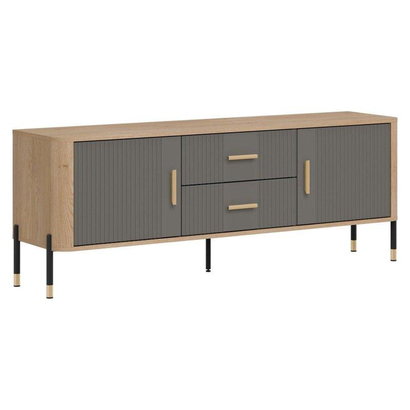Gri Mat ve Doğal Ahşap 165 cm Vitrinli TV Ünitesi Gold Metal Tutamaklar – 82165 Gri Mat ve Doğal Ahşap 165 cm Vitrinli TV Ünitesi Gold Metal Tutamaklar – 82165