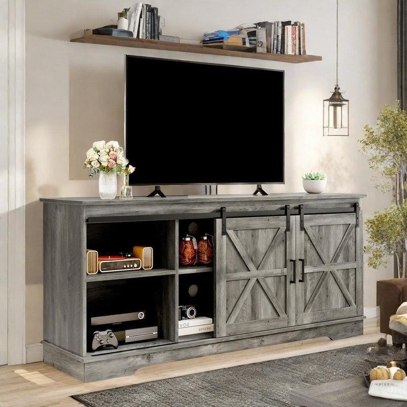 Gri Tonlu Ahşap Kapaklı 150 cm Kırsal TV Ünitesi – 80029 Gri Tonlu Ahşap Kapaklı 150 cm Kırsal TV Ünitesi – 80029
