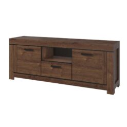 Kahverengi Meşe TV Ünitesi 160×62.5×40 cm Açık Raflı Vitrinli Tasarım – 82066