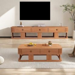 Kauçuk Ağacı Ahşaptan Yapılmış TV Ünitesi ve Orta Sehpa Takımı – 79750