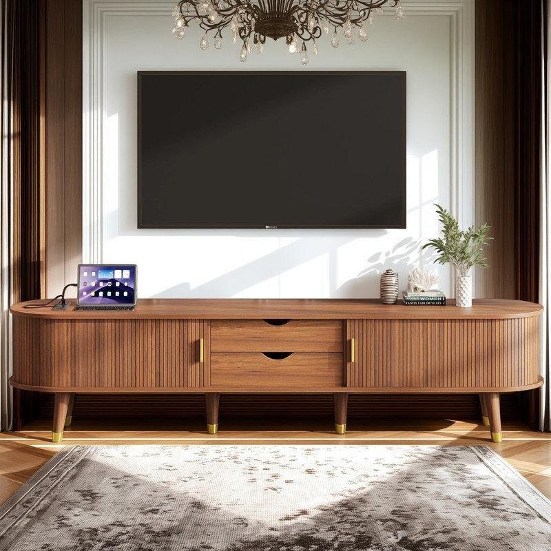 Kaydırmalı Kapılı Gold Detaylı Orta Yüzyıl Ahşap Oval TV Konsolu 190 cm – 80800 Kaydırmalı Kapılı Gold Detaylı Orta Yüzyıl Ahşap Oval TV Konsolu 190 cm – 80800