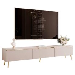 Krem Rengi Mat Laminat 200 cm TV Ünitesi Gold Detaylı – 80740