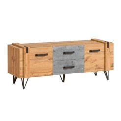 Loft Tarzı Doğal Ahşap ve Beton Gri TV Ünitesi 135×57 cm – 82081