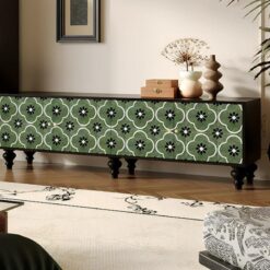 Masif Çam Ağacı Renkli TV Ünitesi 200 cm Yeşil Siyah Desenli – 80329