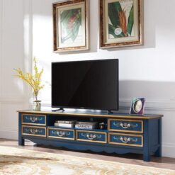 Mavi Renkli Vintage Tarzı Altı Çekmeceli TV Ünitesi 200x40x50 cm – 80305