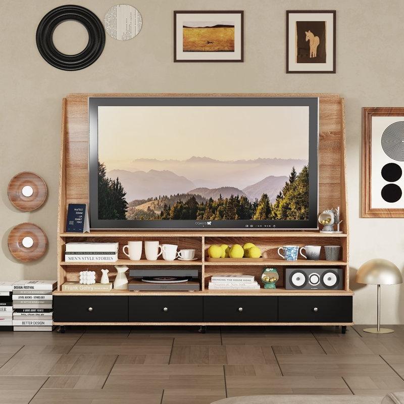 Meşe Rengi Siyah Çekmeceli 178 cm Genişliğinde Tekerlekli TV Standı – 81382 Meşe Rengi Siyah Çekmeceli 178 cm Genişliğinde Tekerlekli TV Standı – 81382