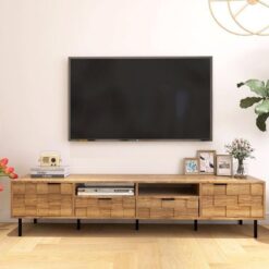 Mid-Century Modern Ahşap TV Konsolu 200 cm Genişliğinde 2 Kapaklı Depolama Ünitesi – 80836