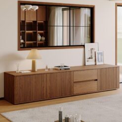 Orta Yüzyıl Modern Tasarımlı 200 cm Kahverengi Ahşap TV Konsolu 2 Çekmeceli ve 2 Raflı – 80962