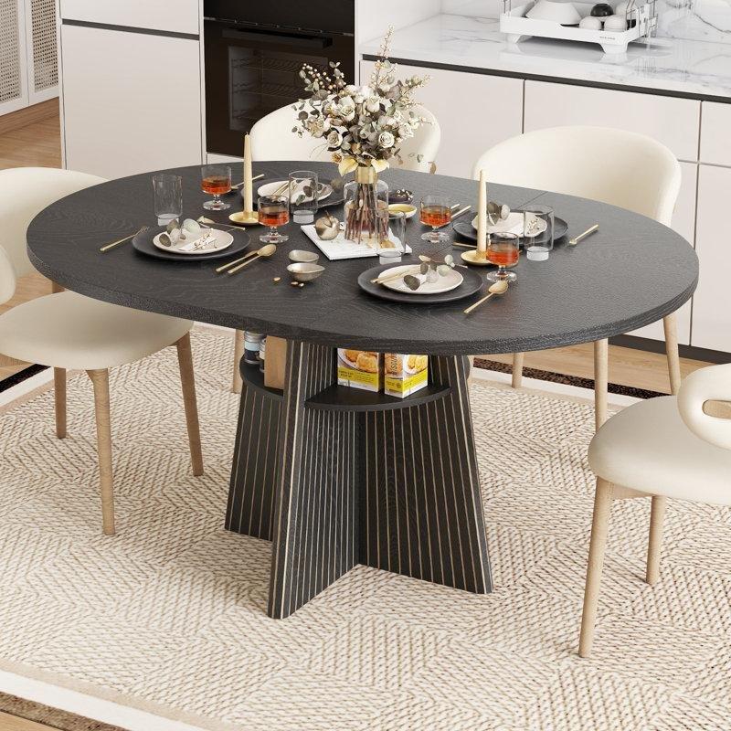 Siyah Endüstriyel Ahşap Açılır Yuvarlak Yemek Masası 110 cm – 82372 Siyah Endüstriyel Ahşap Açılır Yuvarlak Yemek Masası 110 cm – 82372