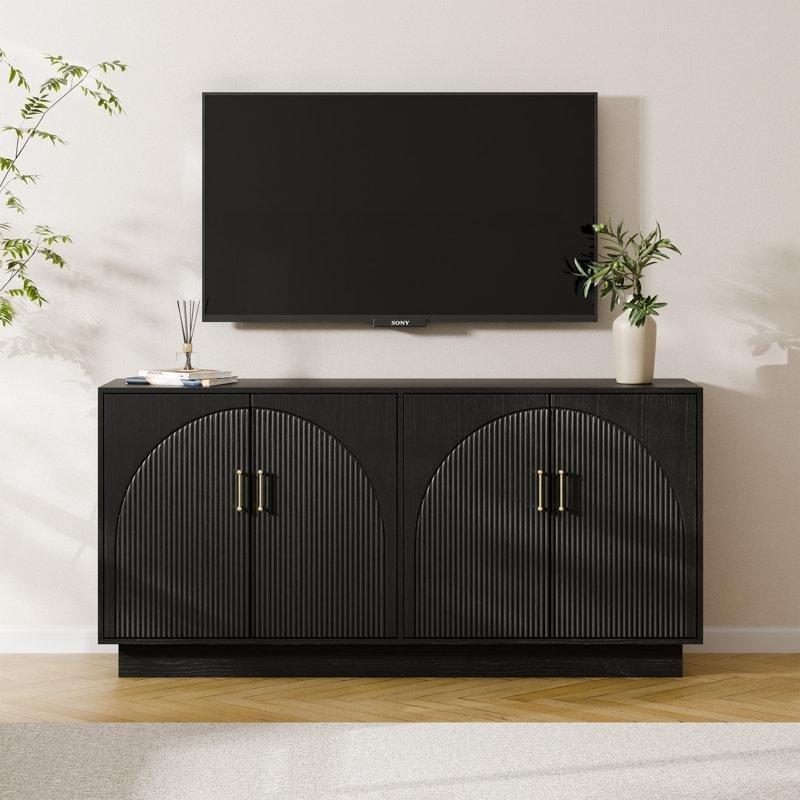 Siyah Endüstriyel Ahşap Yivli Kapaklı TV Konsolu 165x40x80 cm – 80998 Siyah Endüstriyel Ahşap Yivli Kapaklı TV Konsolu 165x40x80 cm – 80998