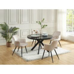 Siyah MDF ve Çelik Açılır Yuvarlak Yemek Masası 220×120 cm – 83023