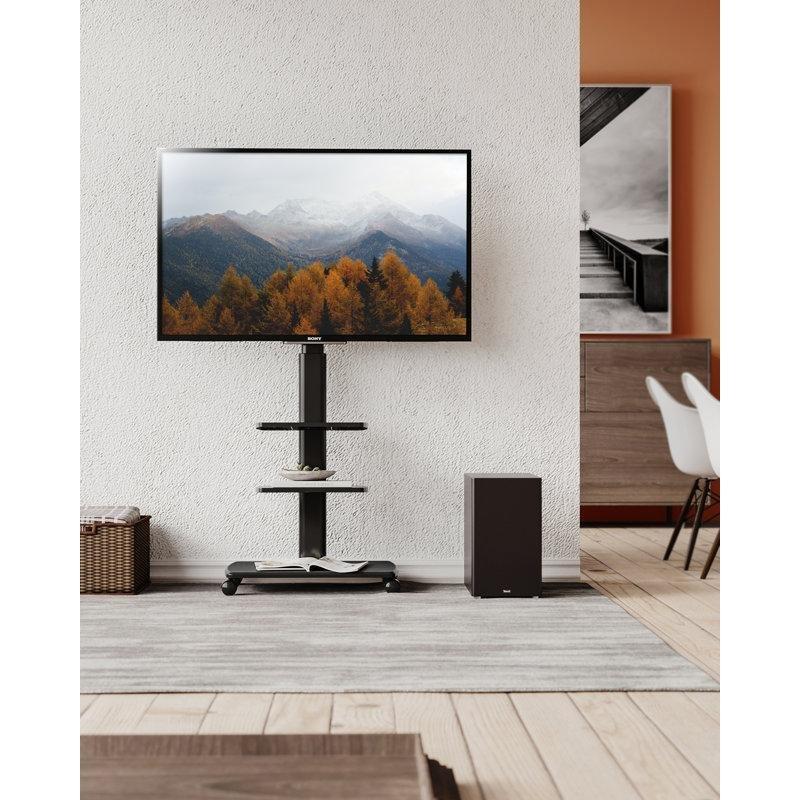 Siyah Metal ve MDF Ahşap Yapılı 40 cm Genişliğinde Tekerlekli TV Standı – 81385 Siyah Metal ve MDF Ahşap Yapılı 40 cm Genişliğinde Tekerlekli TV Standı – 81385