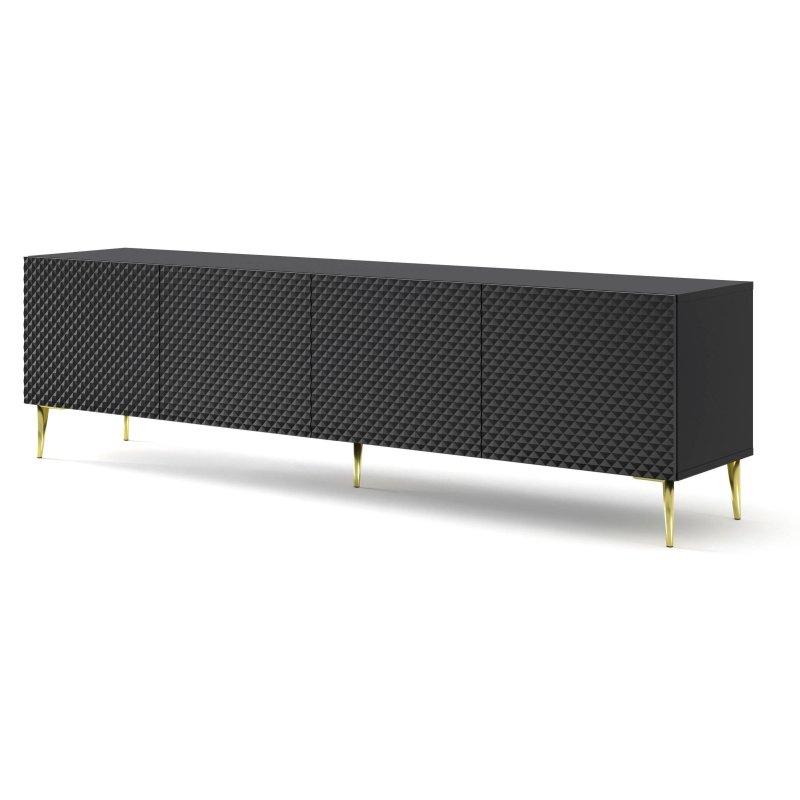 Siyah Parlak Desen Detaylı 200 cm TV Ünitesi Gold Ayaklı – 80731 Siyah Parlak Desen Detaylı 200 cm TV Ünitesi Gold Ayaklı – 80731