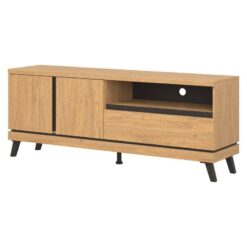 Taş Görünümlü Meşe TV Ünitesi 160×62.5 cm Siyah Panelli – 82030