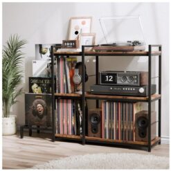 Üç Katlı Kahverengi Endüstriyel Metal Çerçeveli Plak Dolabı 125×124 cm – 81493