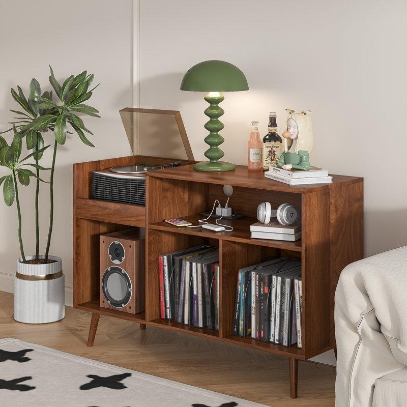 Yüzyıl Ortası Modern Ahşap Plak Dolabı USB Şarj İstasyonlu 75x115x40 cm – 81460 Yüzyıl Ortası Modern Ahşap Plak Dolabı USB Şarj İstasyonlu 75x115x40 cm – 81460